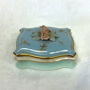 Antique bone china French lidded vanity box .